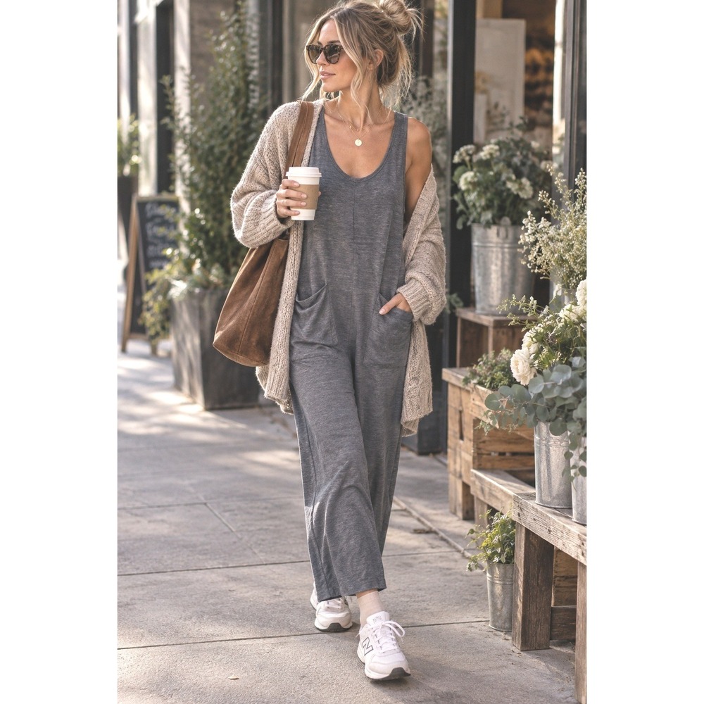 FP beach navy spacedye jumpsuit onesie cozy casual easy wear fall layering xs sm